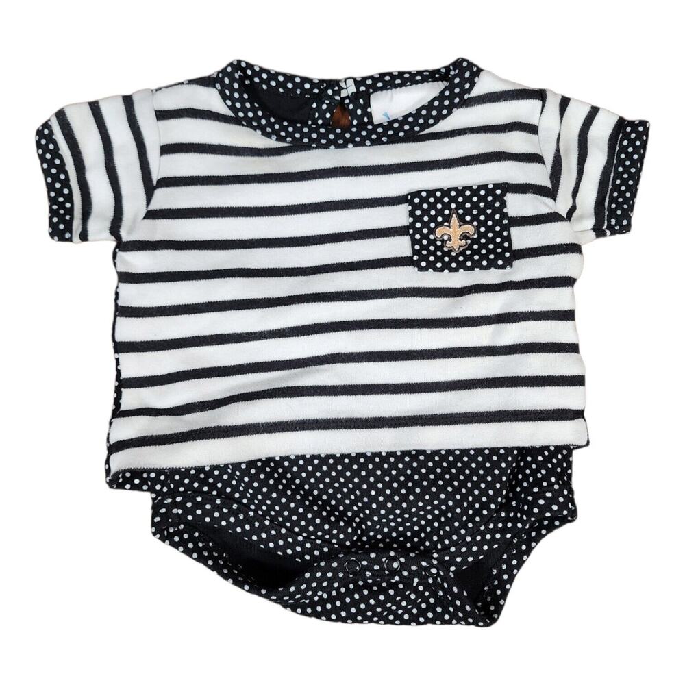 Newborn Girl's New Orleans Saints Short Romper Black & White Polka Dots & Strips